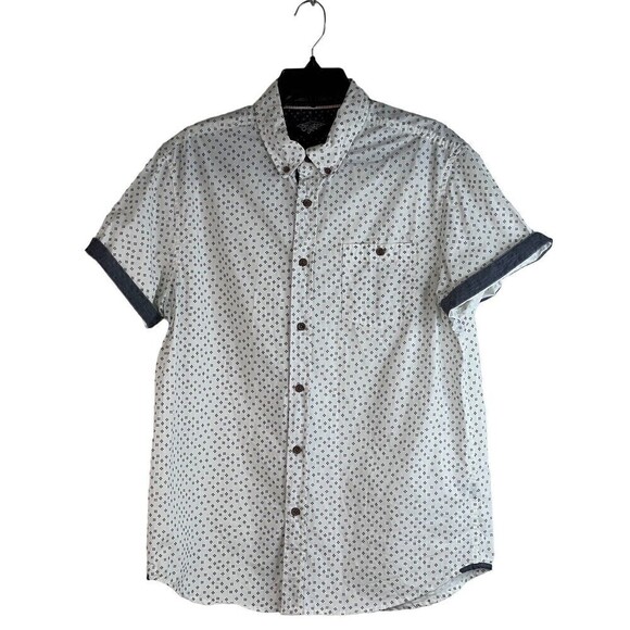 Eighty Eight Men's Short Sleeve White Blue Button Down 100% Cotton Shirt Large - Picture 8 of 8